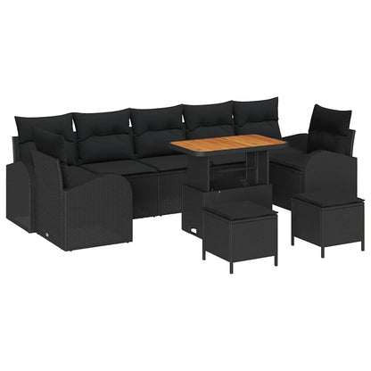 Gartensofa-set mit Kissen 10 pcs Schwarz Poly-Rattan