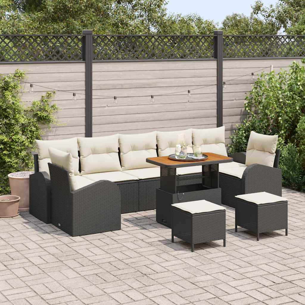 Gartensofa-set mit Kissen 10 pcs Schwarz Poly-Rattan