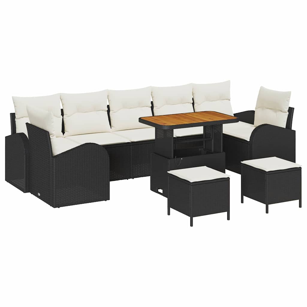 Gartensofa-set mit Kissen 10 pcs Schwarz Poly-Rattan
