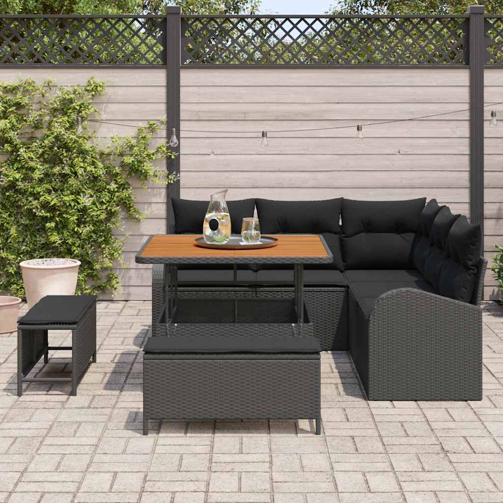 Gartensofa-set mit Kissen 8 pcs Schwarz Poly-Rattan