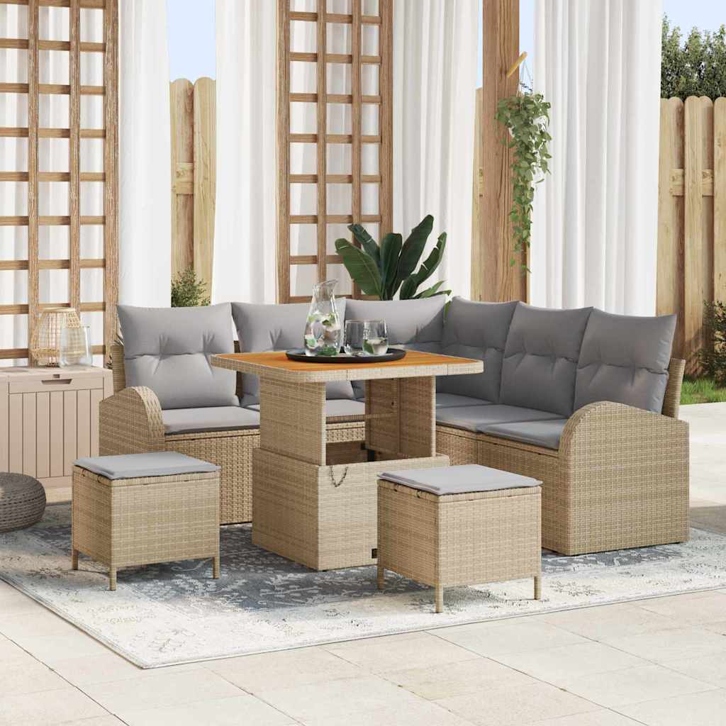 Gartensofa-set mit Kissen 8 pcs Beige Poly-Rattan