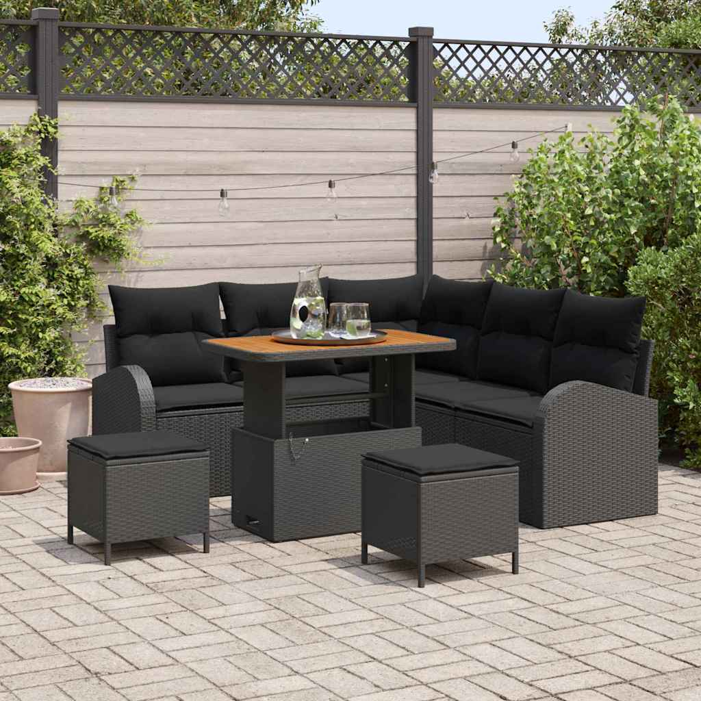 Gartensofa-set mit Kissen 8 pcs Schwarz Poly-Rattan