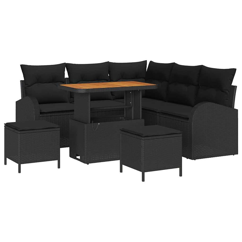 Gartensofa-set mit Kissen 8 pcs Schwarz Poly-Rattan
