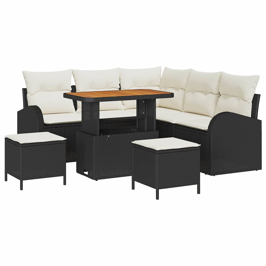 Gartensofa-set mit Kissen 8 pcs Schwarz Poly-Rattan