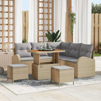 Gartensofa-set mit Kissen 8 pcs Beige Poly-Rattan