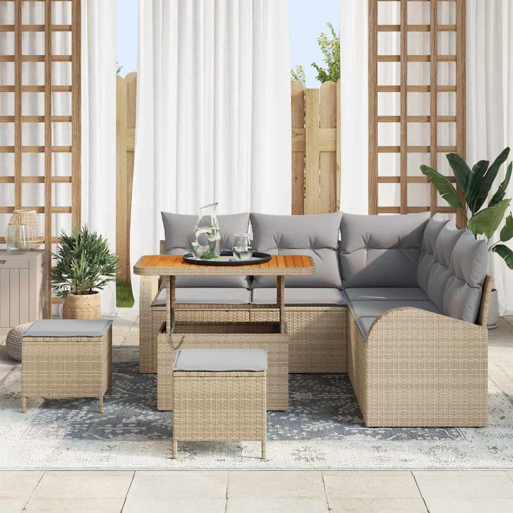 Gartensofa-set mit Kissen 8 pcs Beige Poly-Rattan