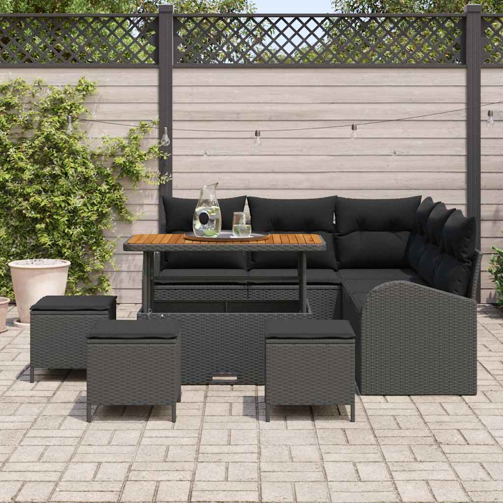 Gartensofa-set mit Kissen 9 pcs Schwarz Poly-Rattan
