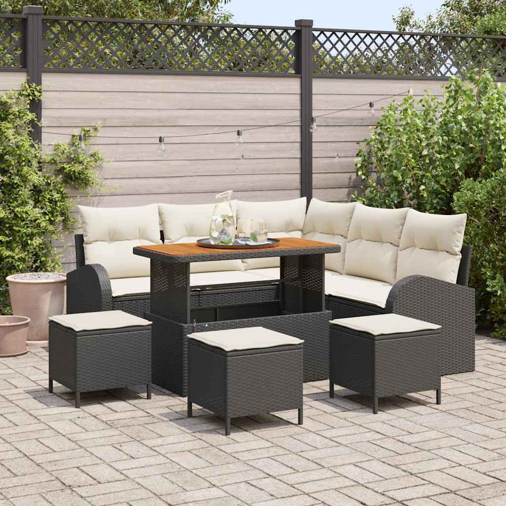 Gartensofa-set mit Kissen 9 pcs Schwarz Poly-Rattan