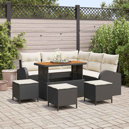Gartensofa-set mit Kissen 9 pcs Schwarz Poly-Rattan