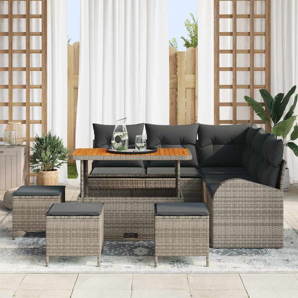 Gartensofa-set mit Kissen 9 pcs Grau Poly-Rattan