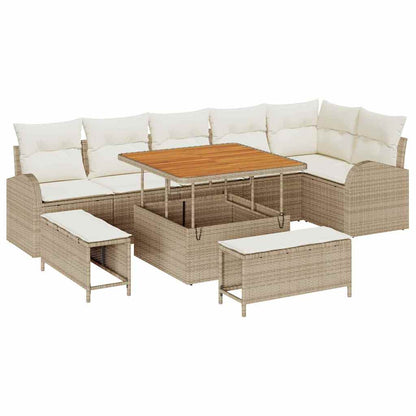 Gartensofa-set mit Kissen 9 pcs Beige Poly-Rattan