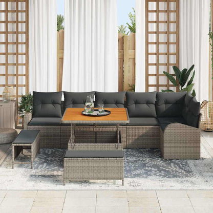 Gartensofa-set mit Kissen 9 pcs Grau Poly-Rattan