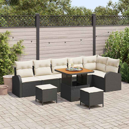 Gartensofa-set mit Kissen 9 pcs Schwarz Poly-Rattan