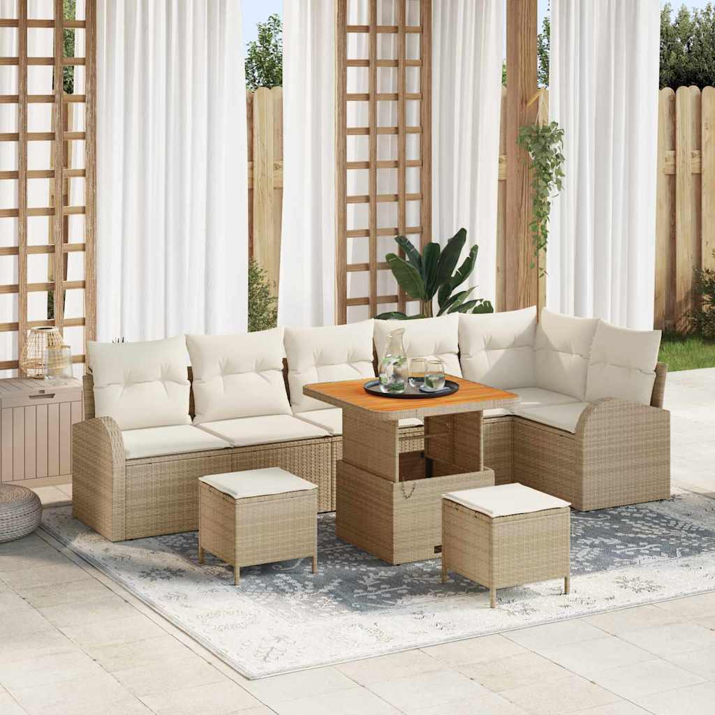 Gartensofa-set mit Kissen 9 pcs Beige Poly-Rattan