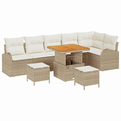 Gartensofa-set mit Kissen 9 pcs Beige Poly-Rattan