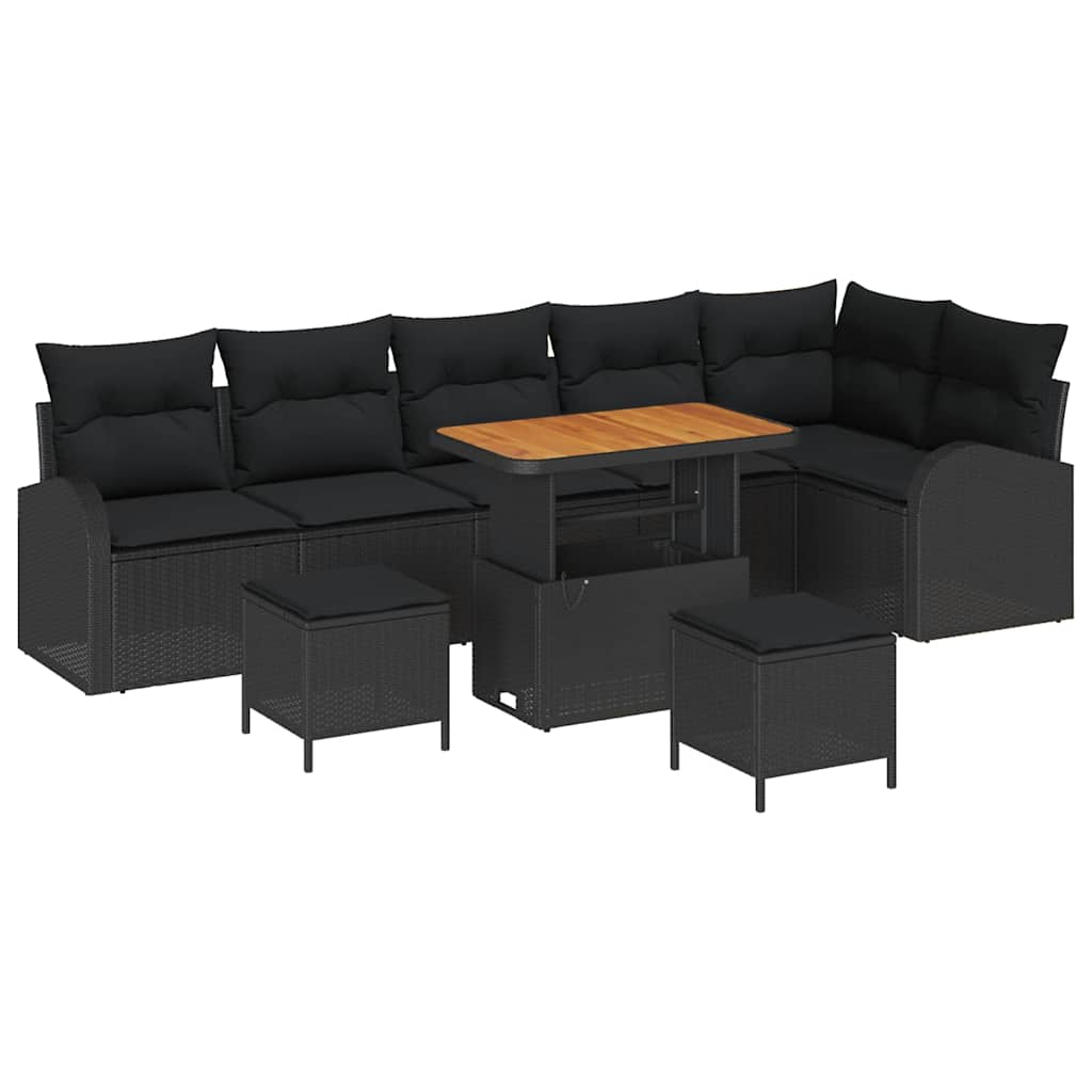 Gartensofa-set mit Kissen 9 pcs Schwarz Poly-Rattan