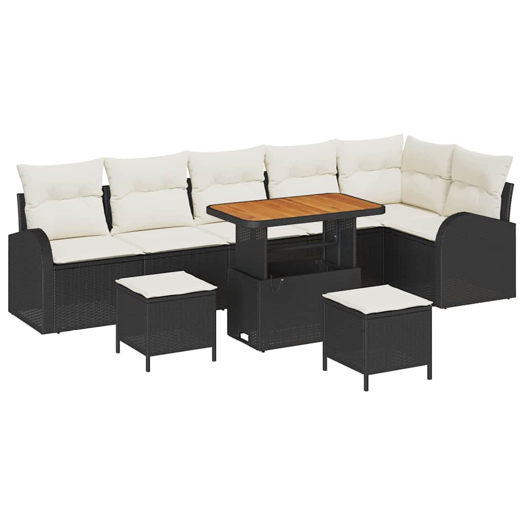 Gartensofa-set mit Kissen 9 pcs Schwarz Poly-Rattan