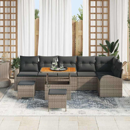 Gartensofa-set mit Kissen 9 pcs Grau Poly-Rattan