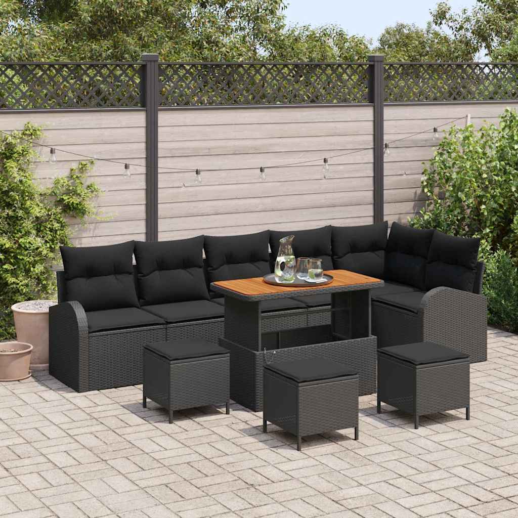 Gartensofa-set mit Kissen 10 pcs Schwarz Poly-Rattan