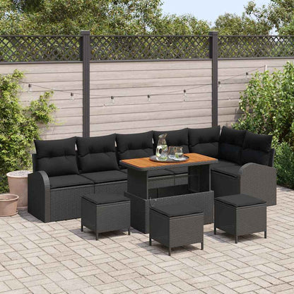 Gartensofa-set mit Kissen 10 pcs Schwarz Poly-Rattan