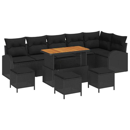 Gartensofa-set mit Kissen 10 pcs Schwarz Poly-Rattan