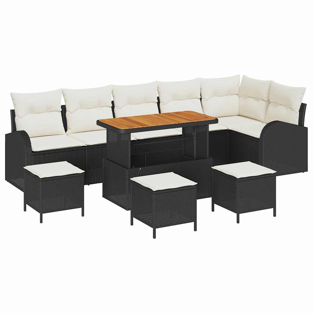 Gartensofa-set mit Kissen 10 pcs Schwarz Poly-Rattan