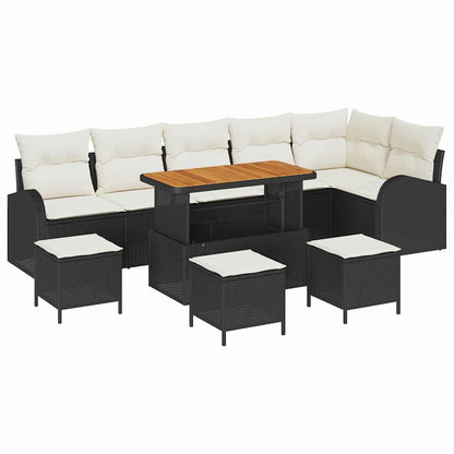 Gartensofa-set mit Kissen 10 pcs Schwarz Poly-Rattan