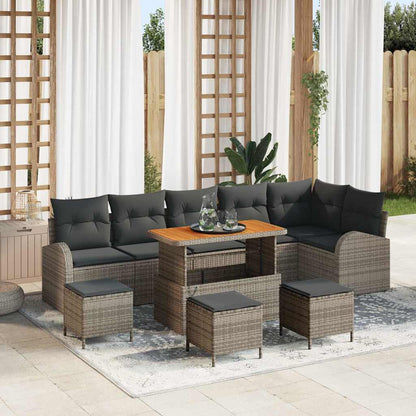 Gartensofa-set mit Kissen 10 pcs Grau Poly-Rattan