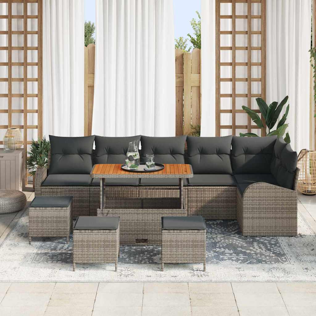 Gartensofa-set mit Kissen 10 pcs Grau Poly-Rattan