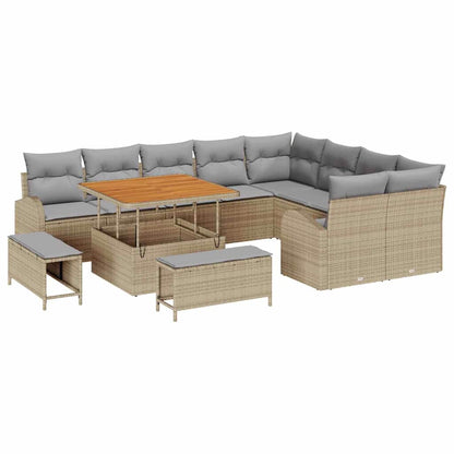Gartensofa-set mit Kissen 12 pcs Beige Poly-Rattan