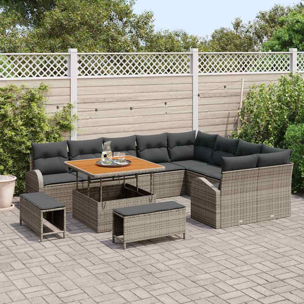 Gartensofa-set mit Kissen 12 pcs Grau Poly-Rattan