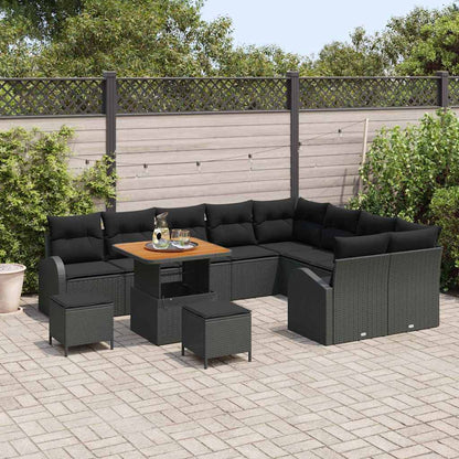 Gartensofa-set mit Kissen 12 pcs Schwarz Poly-Rattan