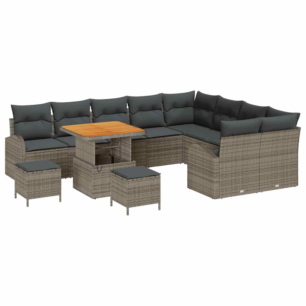 Gartensofa-set mit Kissen 12 pcs Grau Poly-Rattan