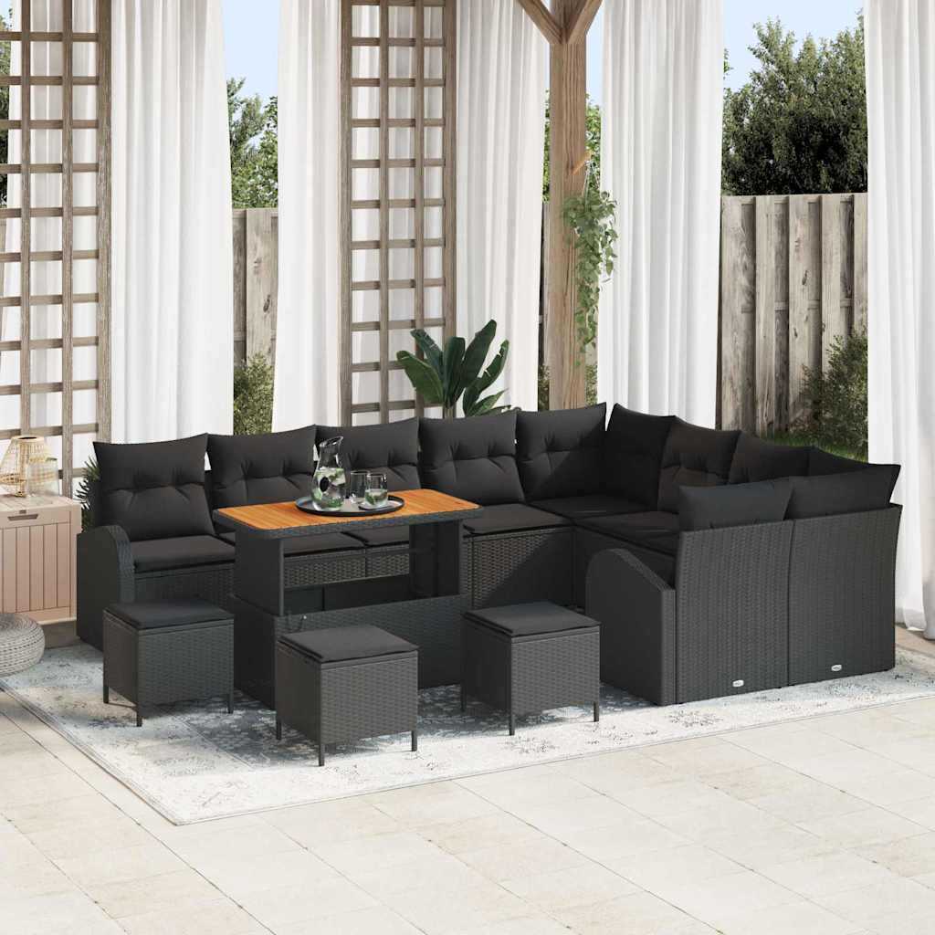 Gartensofa-set mit Kissen 13 pcs Schwarz Poly-Rattan