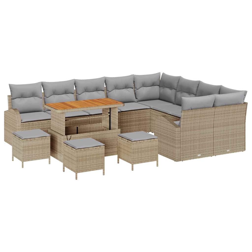 Gartensofa-set mit Kissen 13 pcs Beige Poly-Rattan