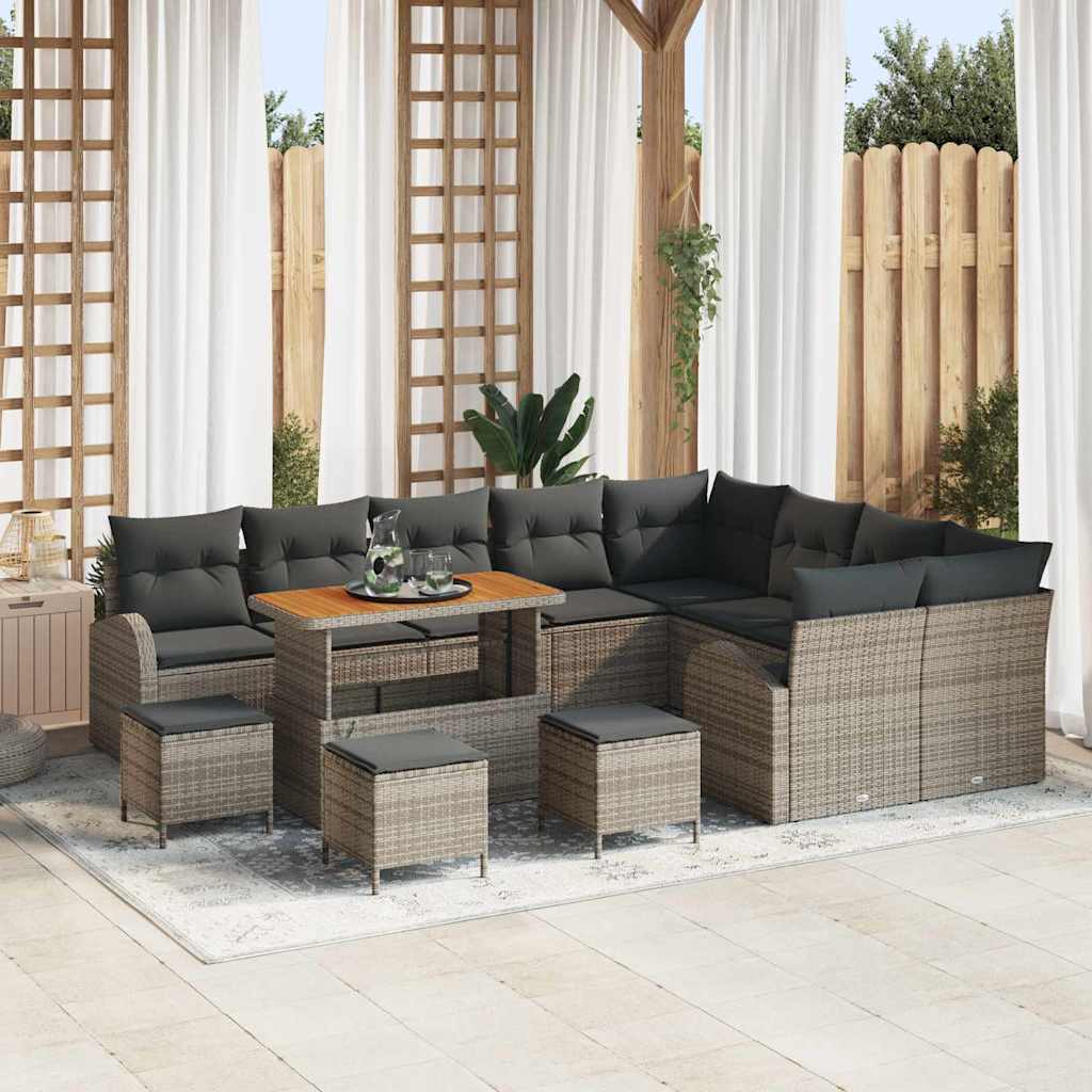 Gartensofa-set mit Kissen 13 pcs Grau Poly-Rattan