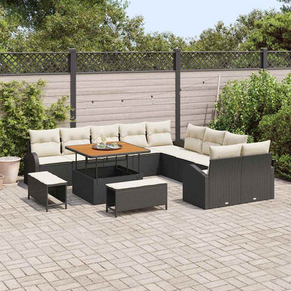 Gartensofa-set mit Kissen 13 pcs Schwarz Poly-Rattan