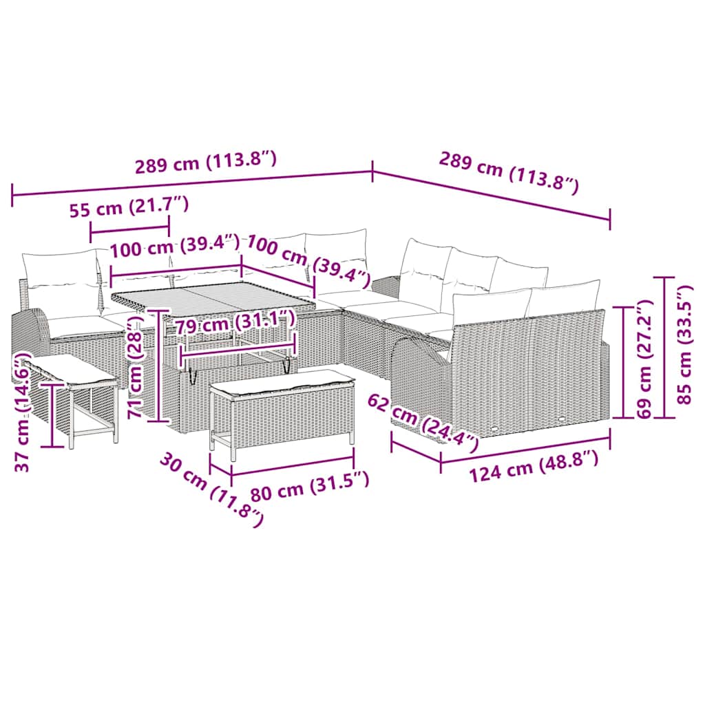 vidaXL Ensemble de canapés de jardin avec coussins 13 pcs Beige résine tressée