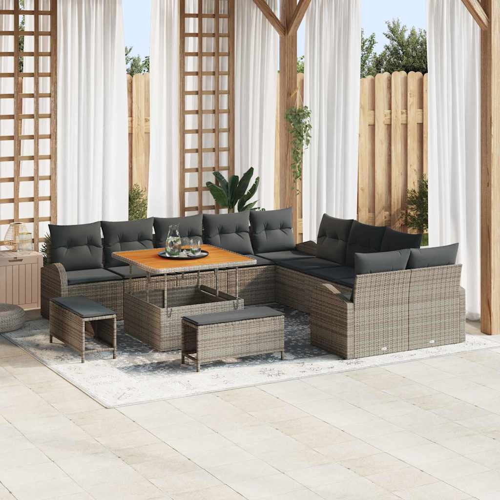 Gartensofa-set mit Kissen 13 pcs Grau Poly-Rattan