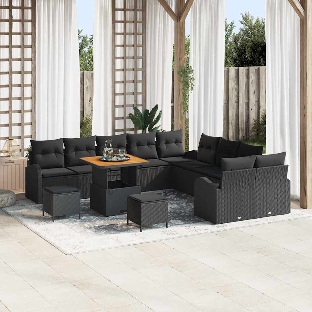 Gartensofa-set mit Kissen 13 pcs Schwarz Poly-Rattan
