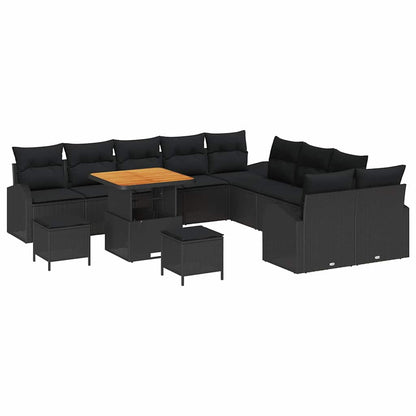 Gartensofa-set mit Kissen 13 pcs Schwarz Poly-Rattan