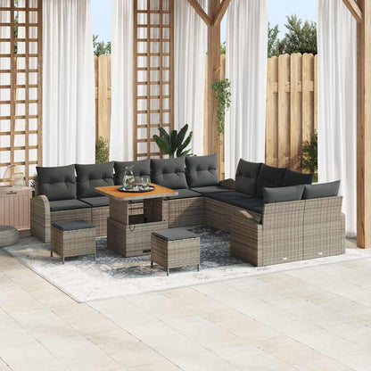 Gartensofa-set mit Kissen 13 pcs Grau Poly-Rattan