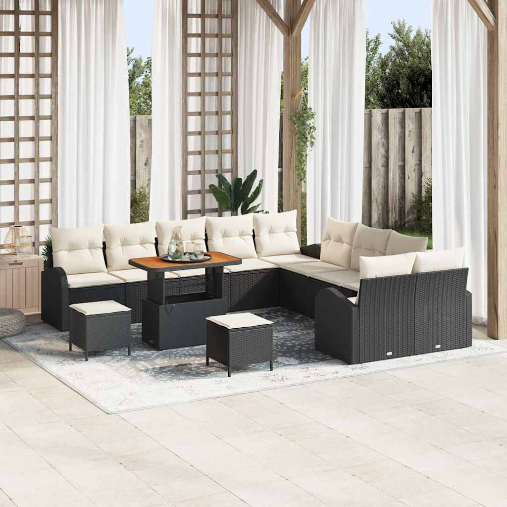Gartensofa-set mit Kissen 13 pcs Schwarz Poly-Rattan