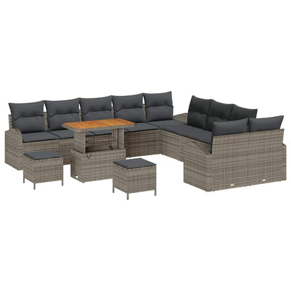 Gartensofa-set mit Kissen 13 pcs Grau Poly-Rattan