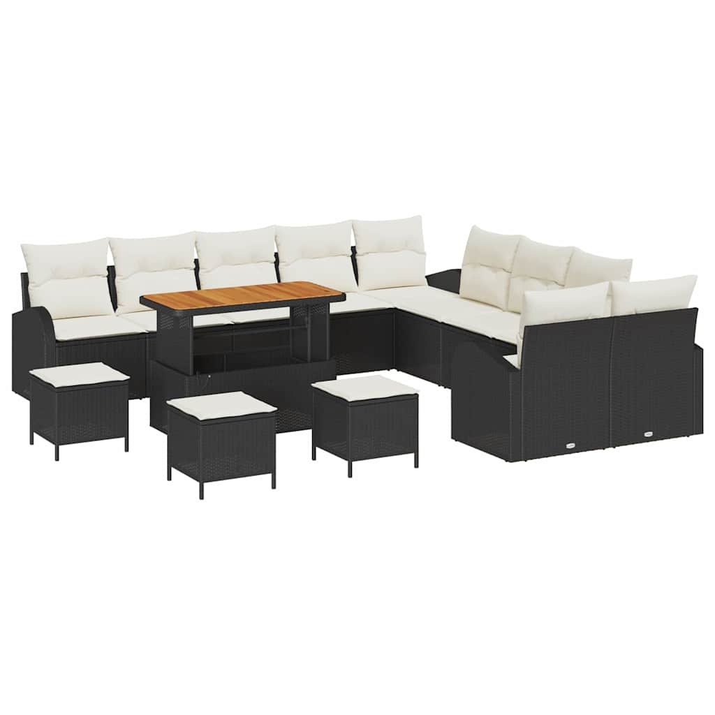 Gartensofa-set mit Kissen 14 pcs Schwarz Poly-Rattan