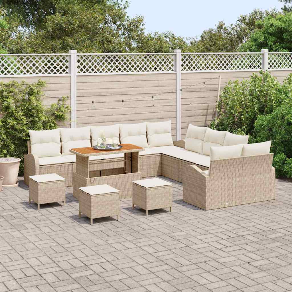 Gartensofa-set mit Kissen 14 pcs Beige Poly-Rattan