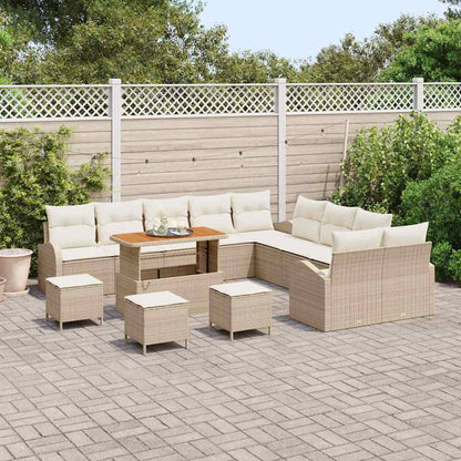 Gartensofa-set mit Kissen 14 pcs Beige Poly-Rattan