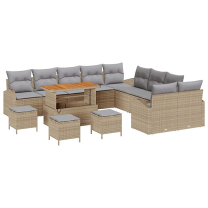 Gartensofa-set mit Kissen 14 pcs Beige Poly-Rattan