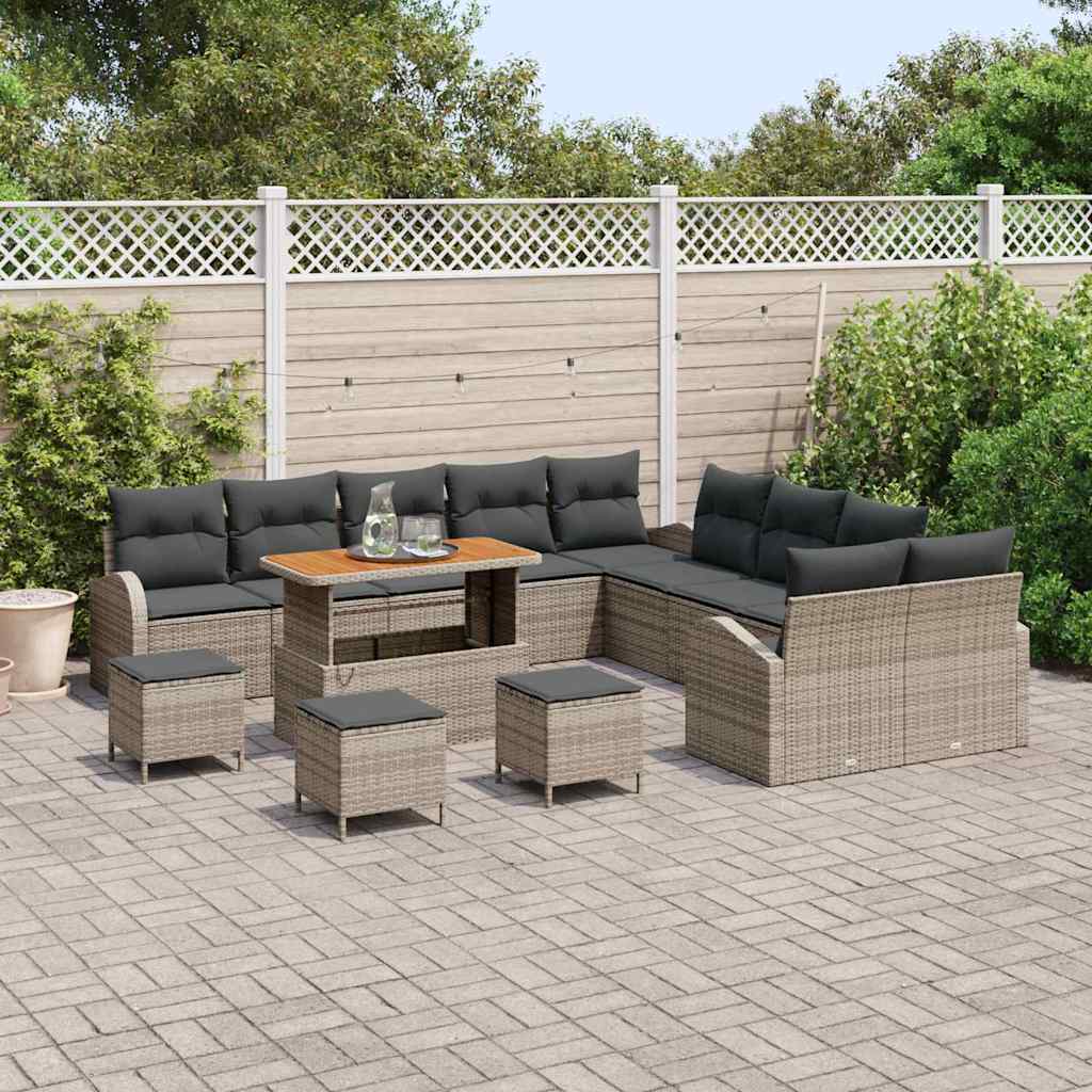 Gartensofa-set mit Kissen 14 pcs Grau Poly-Rattan