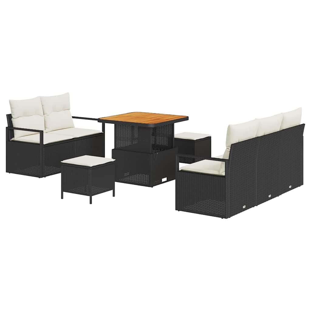 Gartensofa-set mit Kissen 8 pcs Schwarz Poly-Rattan